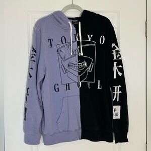 Hot Topic Tokyo Ghoul Hoodie: Purple and Black Split (Large)